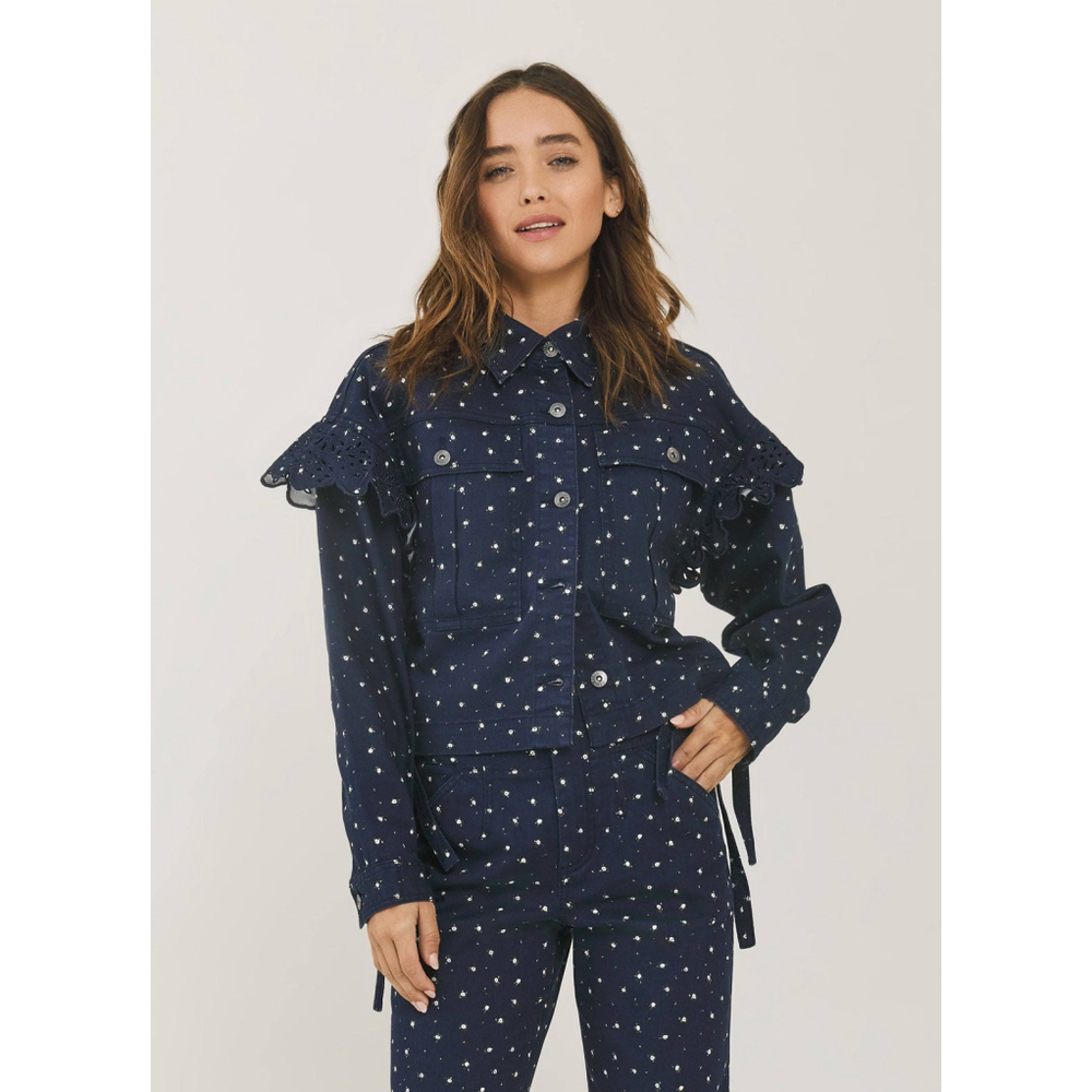 Something Navy Celeste Ruffle Jacket size small - Picture 3 of 11